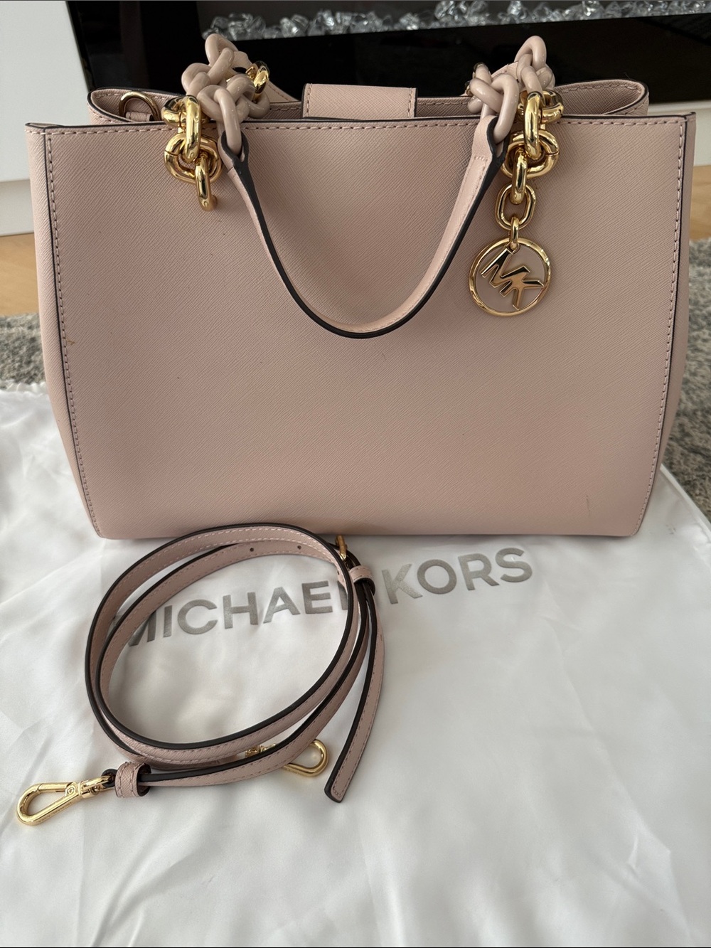 Michael Kors Blush Saffiano Leather Satchel with Gold Hardware